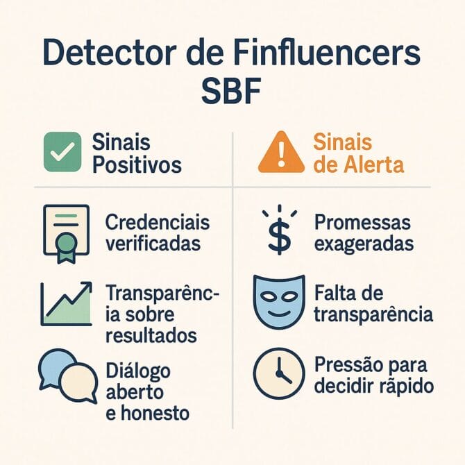 Checklist com critérios para avaliar fininfluencers e entender como as redes sociais influenciam suas finanças através deles.